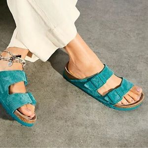 Birkenstock Arizona Sandals Soft Footbed Dark Teal Suede